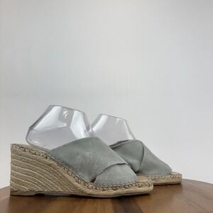 Womens Splendid Britt Teal Blue Leather Slip On Wedge Espadrille Sandals Size 10